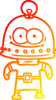 warm gradient line drawing of a happy carton robot with light bulb png