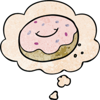cartoon donut with thought bubble in grunge texture style png