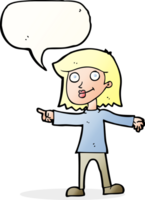 cartoon happy woman pointing with speech bubble png