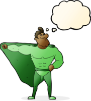 funny cartoon superhero with thought bubble png