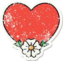 distressed sticker tattoo in traditional style of a heart and flower png