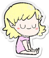 distressed sticker of a happy cartoon elf girl png