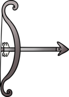 main tiré pente dessin animé griffonnage de une arc et La Flèche png