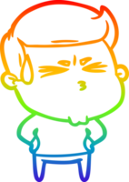 rainbow gradient line drawing of a cartoon frustrated man png