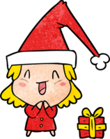 cartone animato ragazza indossare Natale cappello png