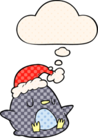 cute cartoon penguin with thought bubble in comic book style png