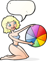 cartoon bikini girl with beach ball with speech bubble png