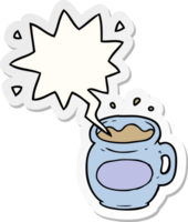 cartoon mug of coffee with speech bubble sticker png