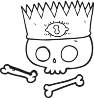 drawn black and white cartoon magic crown on old skull png