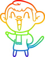 rainbow gradient line drawing of a cartoon laughing monkey png