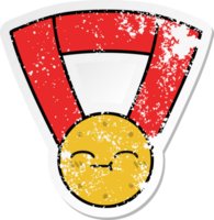 distressed sticker of a cute cartoon gold medal png