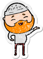 distressed sticker of a cartoon happy bearded man png