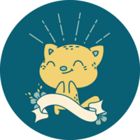 icon of a tattoo style happy cat png