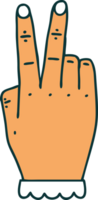 Retro Tattoo Style hand raising two fingers gesture png