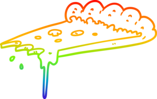 rainbow gradient line drawing of a cartoon slice of pizza png