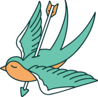 iconic tattoo style image of a swallow shot through with arrow png