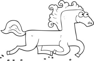 drawn black and white cartoon running horse png