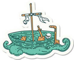 sticker of a tattoo style empty boat with skull png