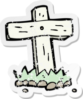 retro distressed sticker of a cartoon wooden cross grave png