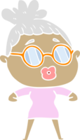 mujer de dibujos animados de estilo de color plano con gafas png