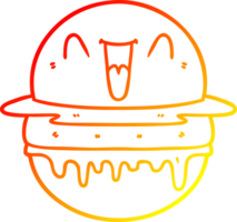 warm gradient line drawing of a cartoon happy burger png