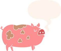 cartoon pig with speech bubble in retro style png