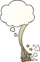 cartoon magic broom with thought bubble in smooth gradient style png
