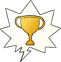 cartoon sports trophy with speech bubble in smooth gradient style png