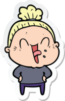 sticker of a cartoon happy old woman png