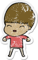 distressed sticker of a happy cartoon boy png