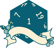 Retro Tattoo Style natural one d20 dice roll png