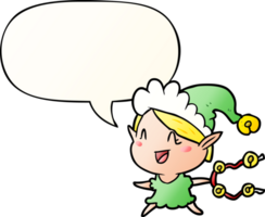 cartoon happy christmas elf with speech bubble in smooth gradient style png