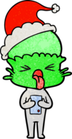 dégoûté main tiré texturé dessin animé de une extraterrestre portant Père Noël chapeau png