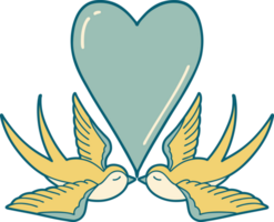 iconic tattoo style image of swallows and a heart png