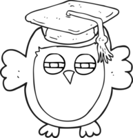 drawn black and white cartoon clever owl png