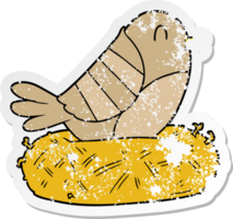 distressed sticker of a cartoon bird sitting on nest png