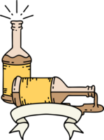 scroll banner with tattoo style beer bottles png