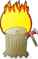 drawn cartoon tree stump and axe png