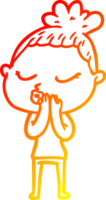 warm gradient line drawing of a cartoon calm woman png