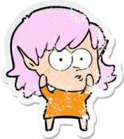 distressed sticker of a cartoon elf girl staring png