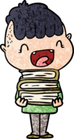 niño feliz de dibujos animados con libros nuevos png