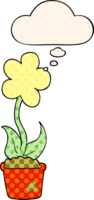 cute cartoon flower with thought bubble in comic book style png