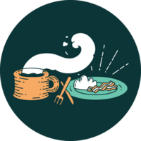 icon of a tattoo style breakfast and coffee png