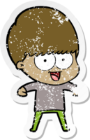 distressed sticker of a happy cartoon boy png