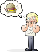 cartoon shocked man thinking about junk food png