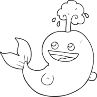 drawn black and white cartoon whale spouting water png