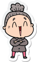 sticker of a cartoon happy old lady png