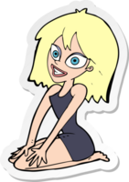 sticker of a cartoon happy woman in dress png