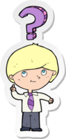 sticker of a cartoon school boy with question png