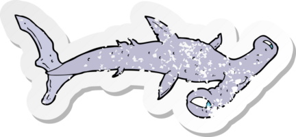 autocollant rétro en détresse d'un requin marteau de dessin animé png